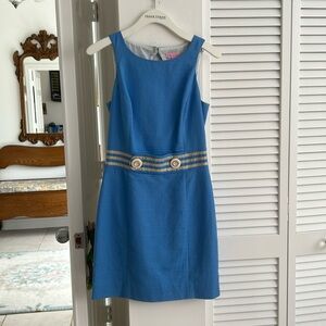 Lilly Pulitzer Pink Label on Soft Blue Fabric